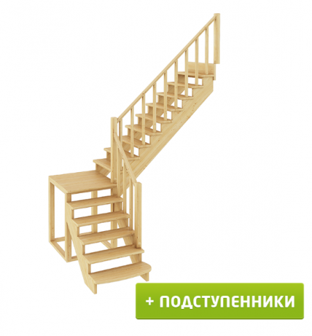 Лестница К-002м/3 с подступенками П сосна