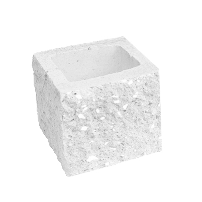 Сплитерный стеновой полублок угловой ССБУ 19 белый цемент с мраморной крошкой коралл