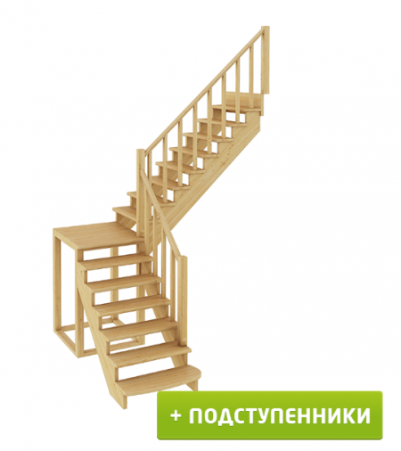 Лестница К-002м/4 с подступенками П сосна